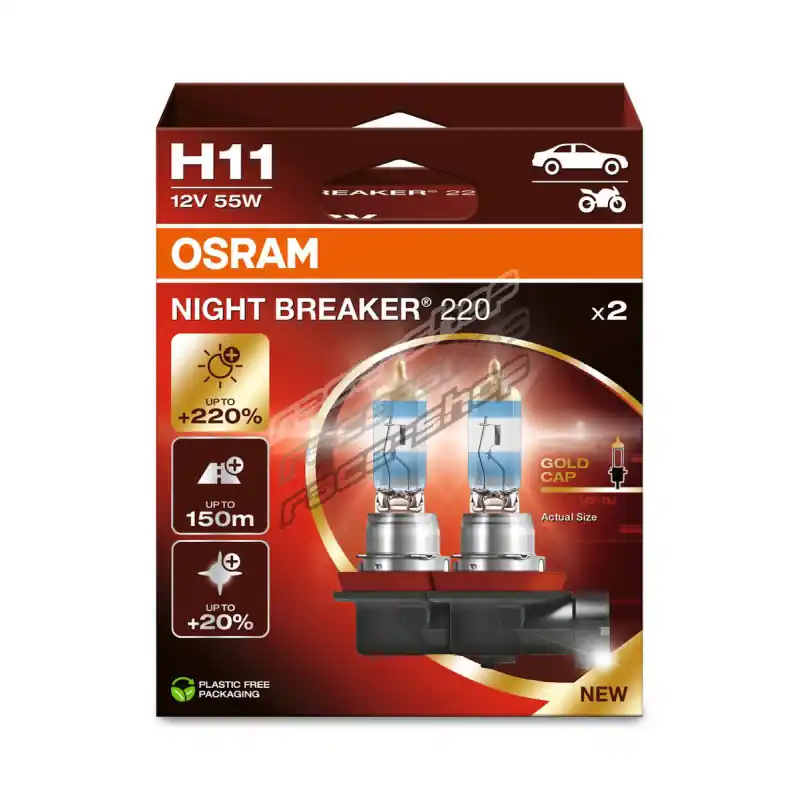 Next Day Delivery Osram halogen headlight lamps NIGHT BREAKER 220% H11 (2pcs)
